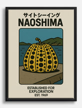 Naoshima Pumpkin Adventure Canvas Print Black