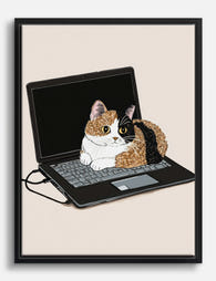 Cat Nap on the Keyboard Canvas Print Black