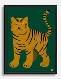 Playful Tiger on Emerald Canvas Print Black