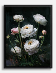Timeless Ranunculus Blooms Canvas Print Black
