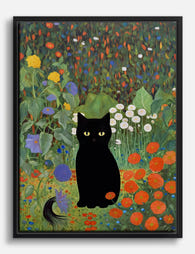 Black Cat in Klimt Garden Canvas Print Black