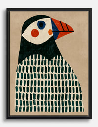 Patterned Puffin Canvas Print Black