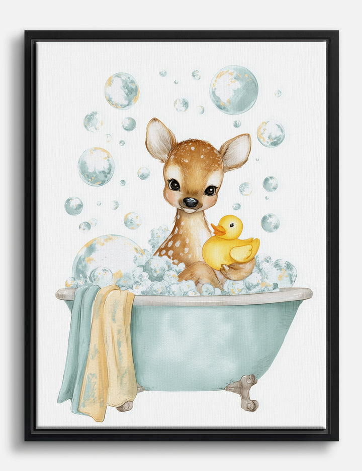Fawn & Duck Bathtime Bliss Canvas Print Black