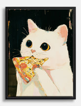 Pizza Loving Kitty Canvas Print Black