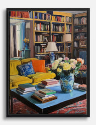 Cozy Book Nook Bouquet Canvas Print - Black