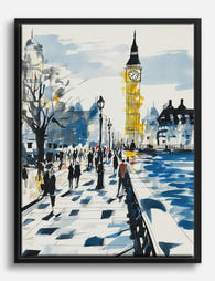 London Stroll in Watercolor Canvas Print Black