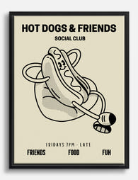 Retro Hot Dog Social Canvas Print Black