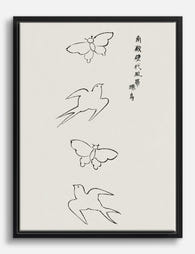 Elegant Japanese Swallows by Taguchi Tomoki Canvas Print Black