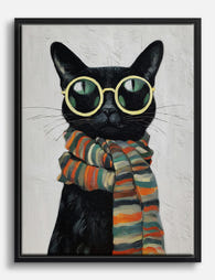 Cool Cat in Stripes Canvas Print Black