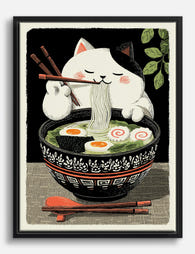 Ramen Cat Feast Canvas Print Black