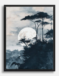 Moonlit Forest Silhouette Canvas Print Black