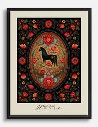 Year of the Horse Floral Canvas Print Black