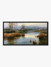 Winter River with Birches Canvas Print Black