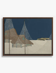 Kamisaka Sekka Fishing Village Canvas Print Brown