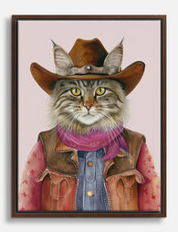 Cowboy Cat Charm Canvas Print Brown