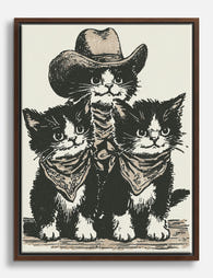 Cowboy Kittens Trio Canvas Print Brown