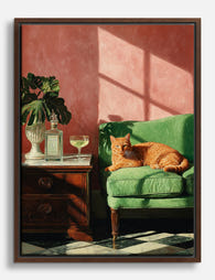 Sunlit Cat & Green Sofa Canvas Print Brown