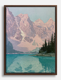 Pink Peaks Over Turquoise Lake Canvas Print Brown