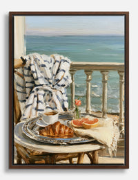 Seaside Balcony Breakfast Canvas Print Brown
