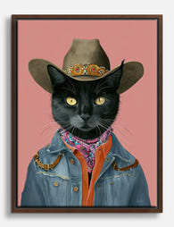 Cowboy Cat Chic Canvas Print Brown