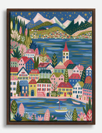 Colorful Swiss Village View Canvas Print Brown