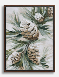Snowy Pinecones Canvas Print Brown