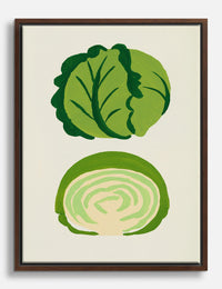 Two Cabbages, Whole and Halved Canvas Print Brown