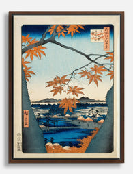 Maple Leaves by Hiroshige Canvas Print Brown