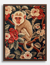 Monkey in Bloom Canvas Print Brown