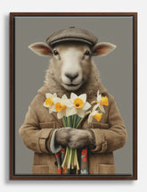 Dapper Sheep & Daffodils Canvas Print Brown