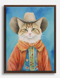 Cowboy Cat Charm Canvas Print Brown