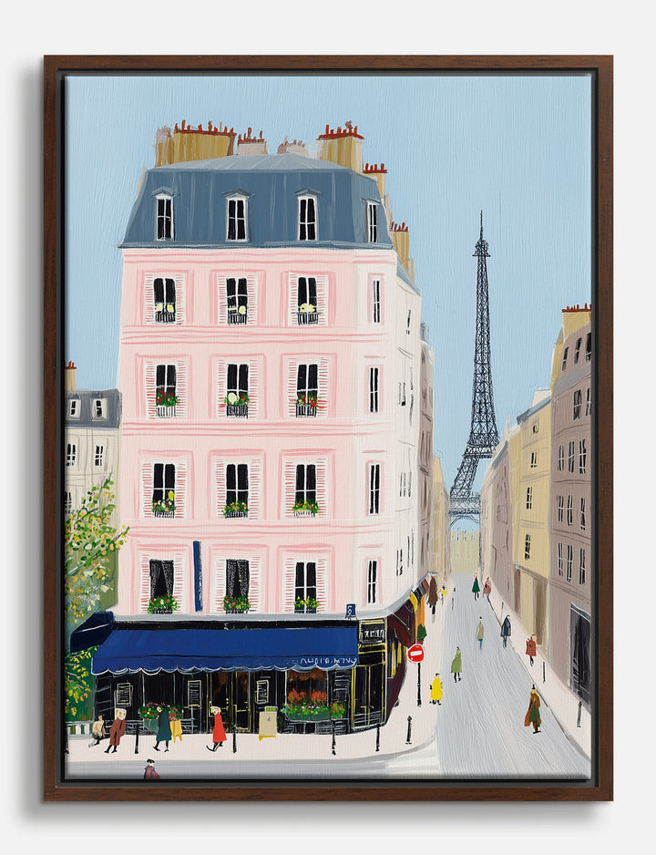 Parisian Street View Canvas Print Brown