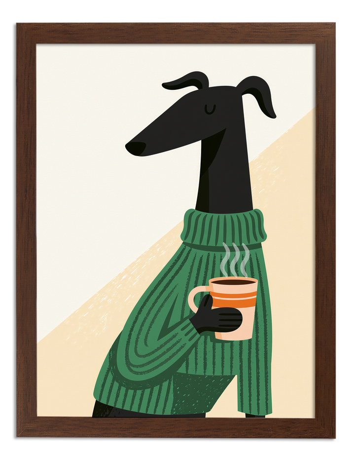 Poster windhond met groene trui