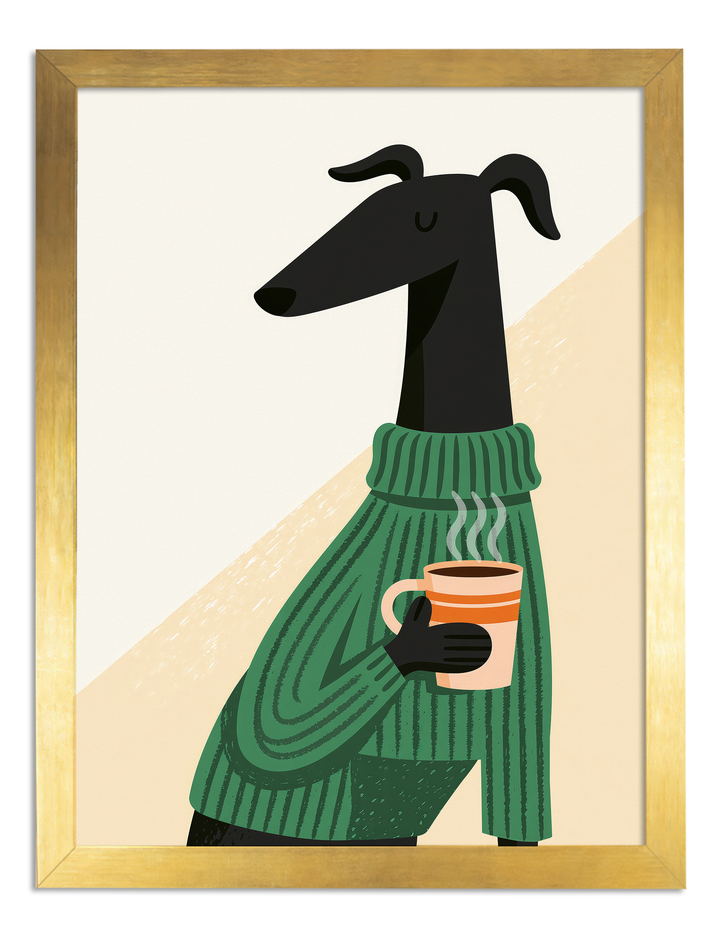 Poster windhond met groene trui