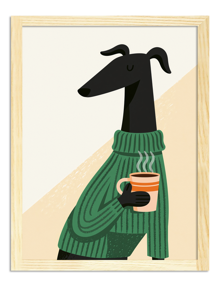 Poster windhond met groene trui