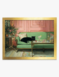 Sophisticated Cat Lounge Art Print Gold