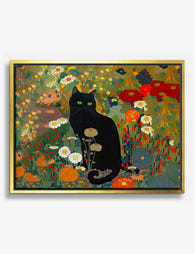 Klimt Black Cat Garden Canvas Print Gold