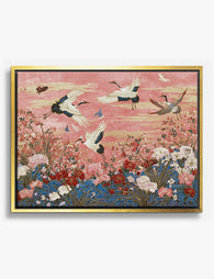 Cranes in Bloom Canvas Print Gold