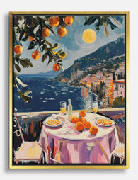 Mediterranean Moonlit Dinner Canvas Print Gold