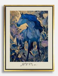 Blue Lunar Horse Canvas Print Gold