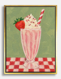Strawberry Milkshake on Gingham Canvas Print Gold