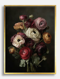 Moody Ranunculus Bouquet Canvas Print Gold