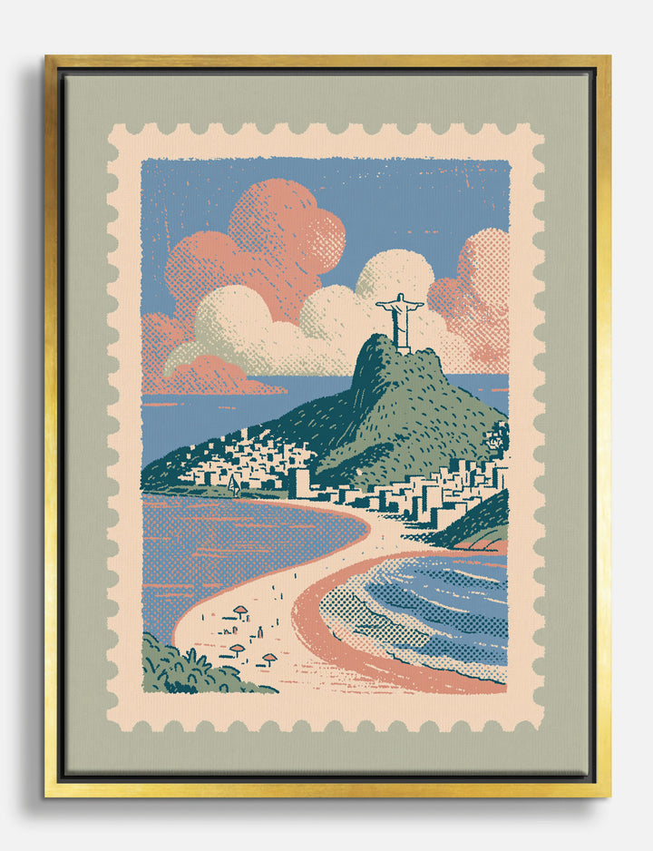 Rio de Janeiro Stamp Canvas Print Gold