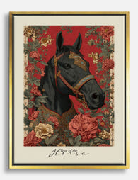Regal Horse & Blooms Canvas Print Gold