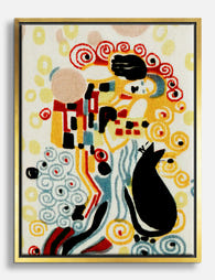 Klimt Kiss with Cat Canvas Print Gold
