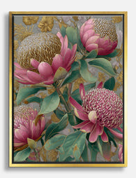 Pink Protea Botanical Elegance Canvas Print - Gold