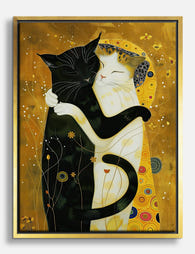 Klimt Inspired Cat Embrace Canvas Print Gold