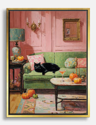Autumn Lounge with Black Cat Canvas Print Gold