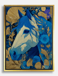 Blue Botanical Horse Canvas Print Gold