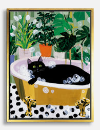 Cat Nap in the Golden Tub Canvas Print Gold